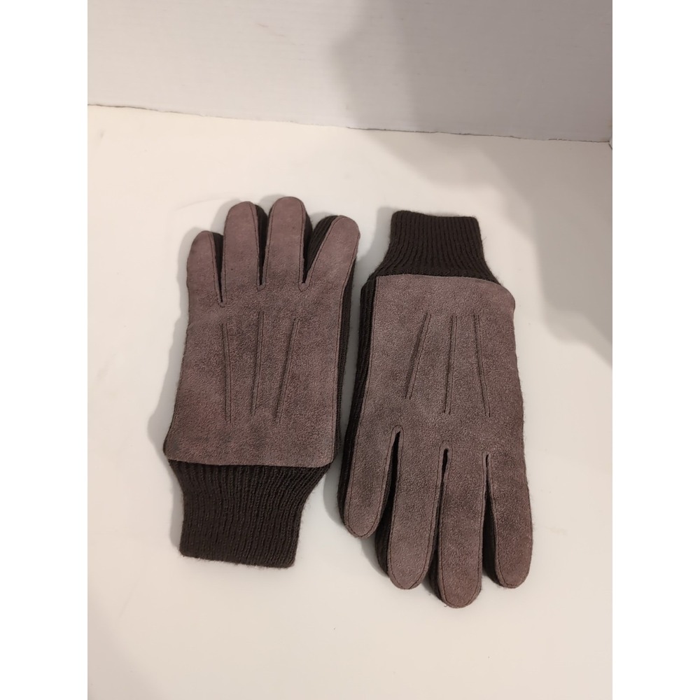 Men's Leather Cowhide and Knit Gloves Fleece Lining Size Large
